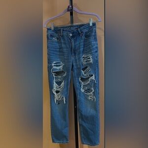 American Eagle Outfitters Women's Blue Distressed Jeans